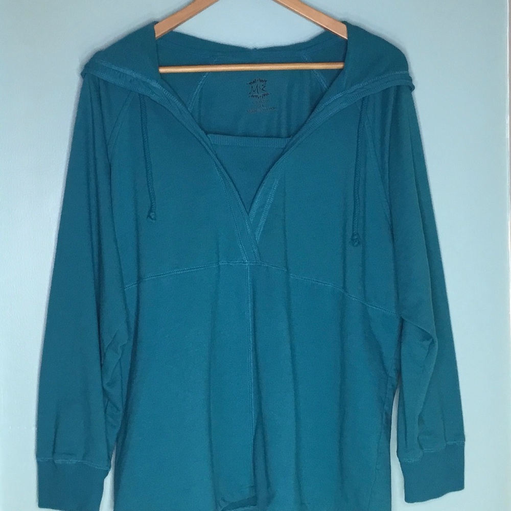 M&E Collection Teal Hoodie Womens Size 2X Layered Look Long Sleeve